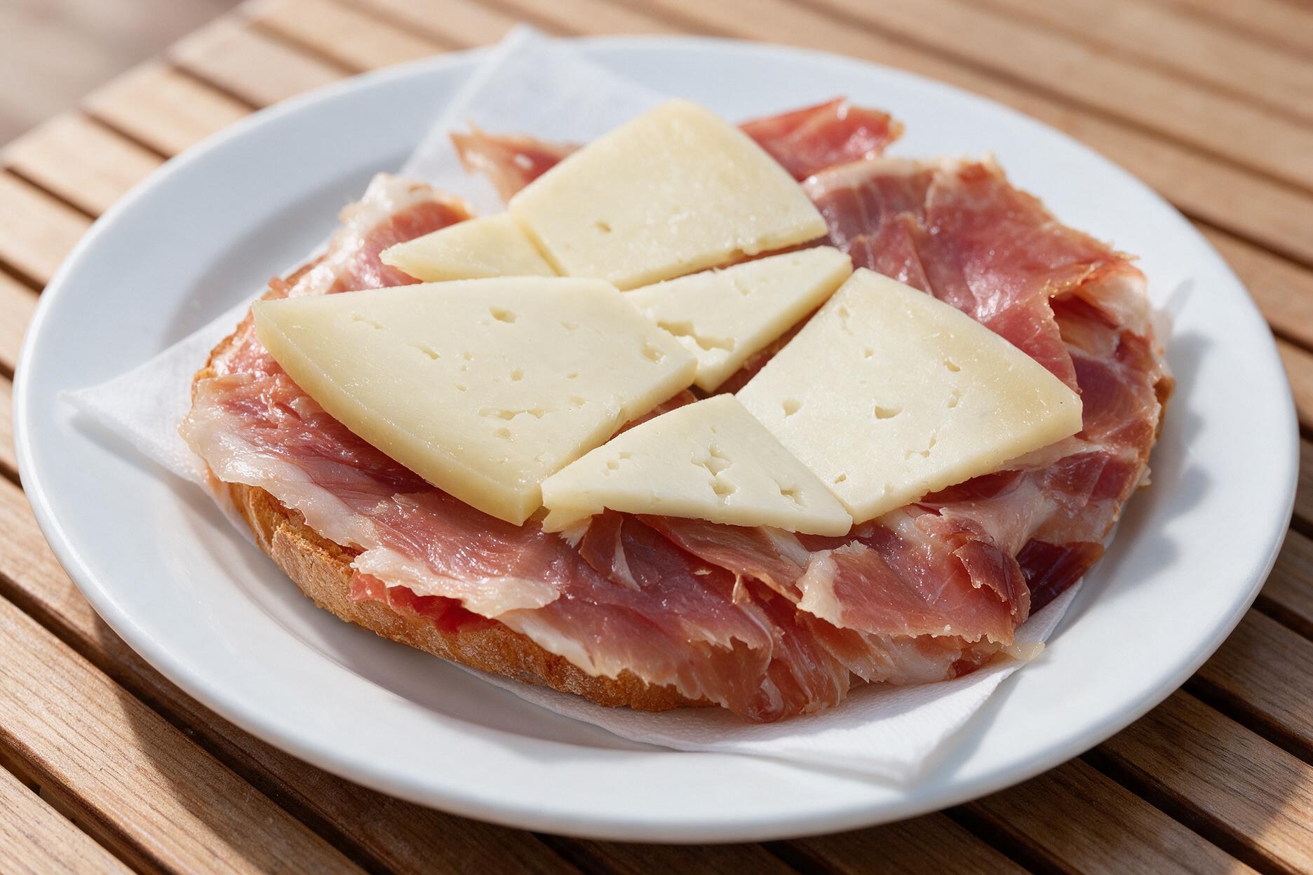 Tostada de jamón serrano y queso de Café Nueva Viena